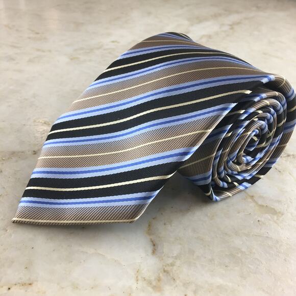 ALEXANDER JULIAN, COLOURS, POLYESTER BLUE TAN, REGIMENT TIE - Picture 13 of 14